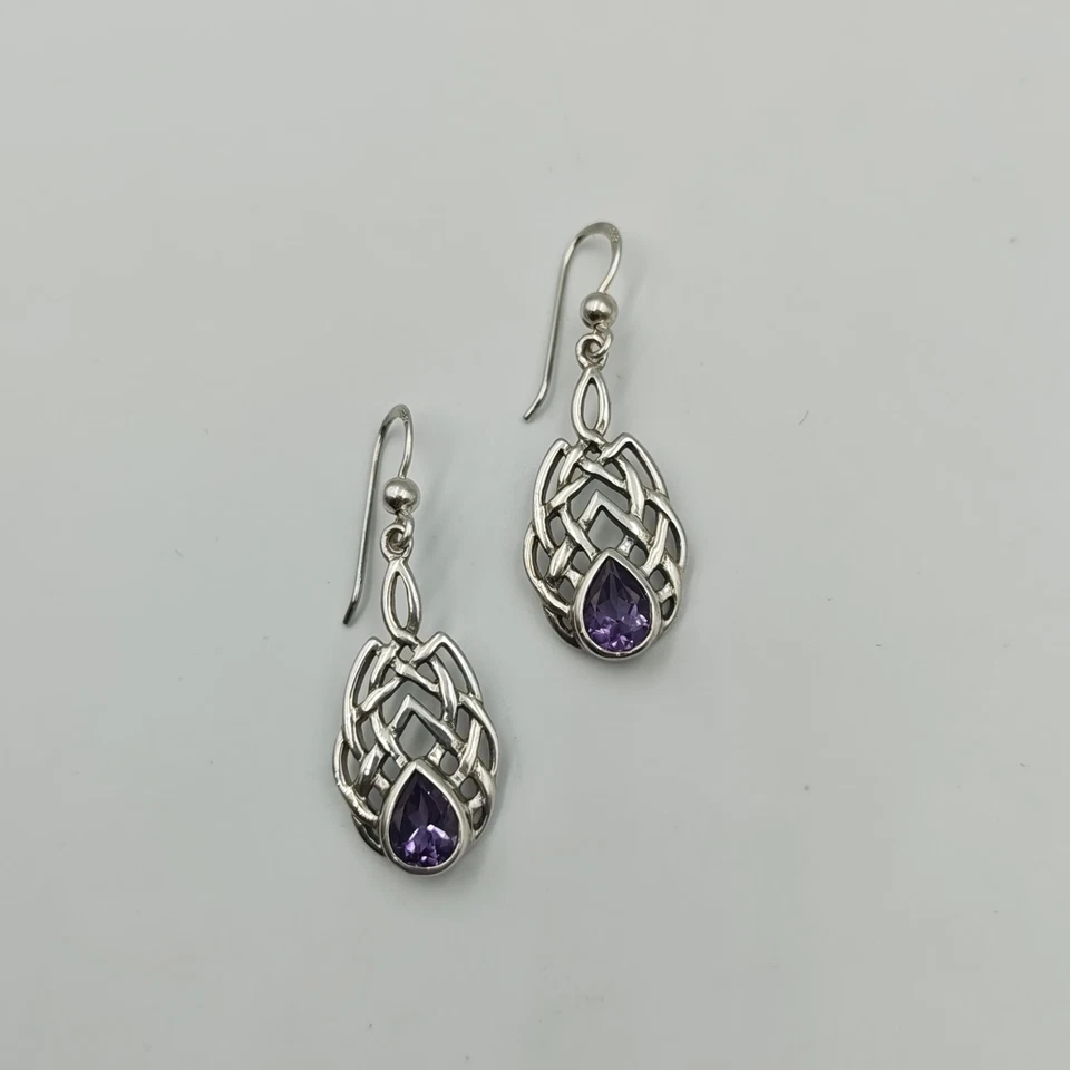 Peter Stone Sterling Silver 925 Amethyst Celtic Knot Design Dangle Earrings - Image 4 of 4