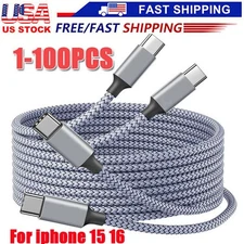 60W USB-C to USB-C Cable Fast Charger lot PD Nylon Cord iPhone 16 15 Pro Samsung