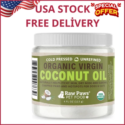 RAW PAWS Virgin Organic Coconut Oil for Dogs & Cats, 4-oz - Treatment for Itchy Skin, Dry