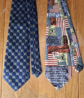 TWO Eagles Wings NRA ''Blue Logo'' and ''USA Flag'' Patriotic 100% Silk Ties