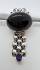 Thick Vintage Sterling Silver Big Onyx Amethyst Dangle Enhancer Pendant — photo 1