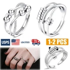 1-2pc Anti-Anxiety Ring Geometric Rotating Ring Silver Women Men Fashion Jewelry
