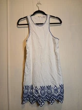 Lovers + Friends Mini Dress Womens S White Blue Abstract Embroidered High Low