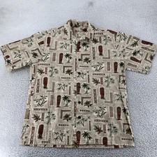 Vtg 90s Hilo Hattie Hawaiian Shirt Mens L Multi Tiki Palm Tree Button Up