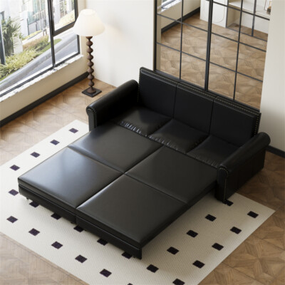 93.7'' King Pull Out Chesterfield Sofa Bed 3-in-1 Velvet Convertible Sleeper Sofa