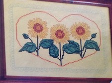 Sunflowers counted cross stitch magazine pattern, Aida & floss lot