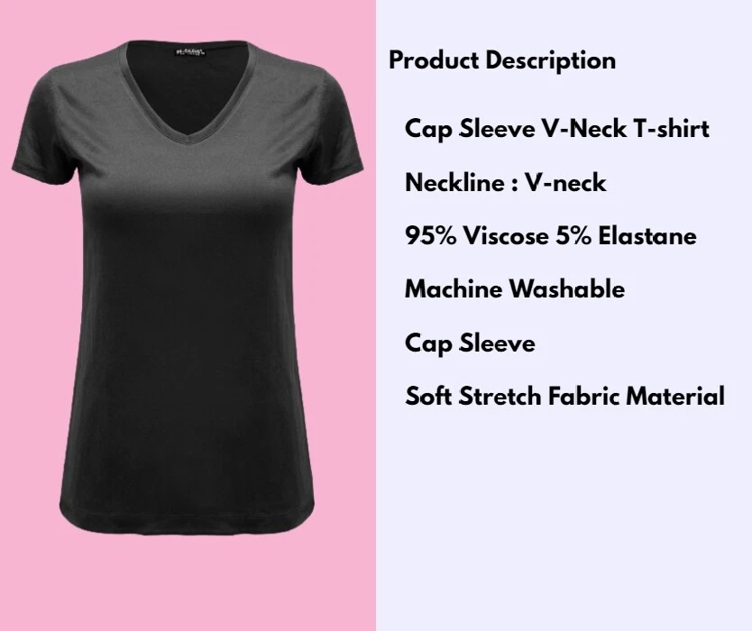 WOMENS LADIES CASUAL CAP SLEEVE PLAIN V NECK BASIC STRETCHY JERSEY T SHIRT - Image 2 of 2