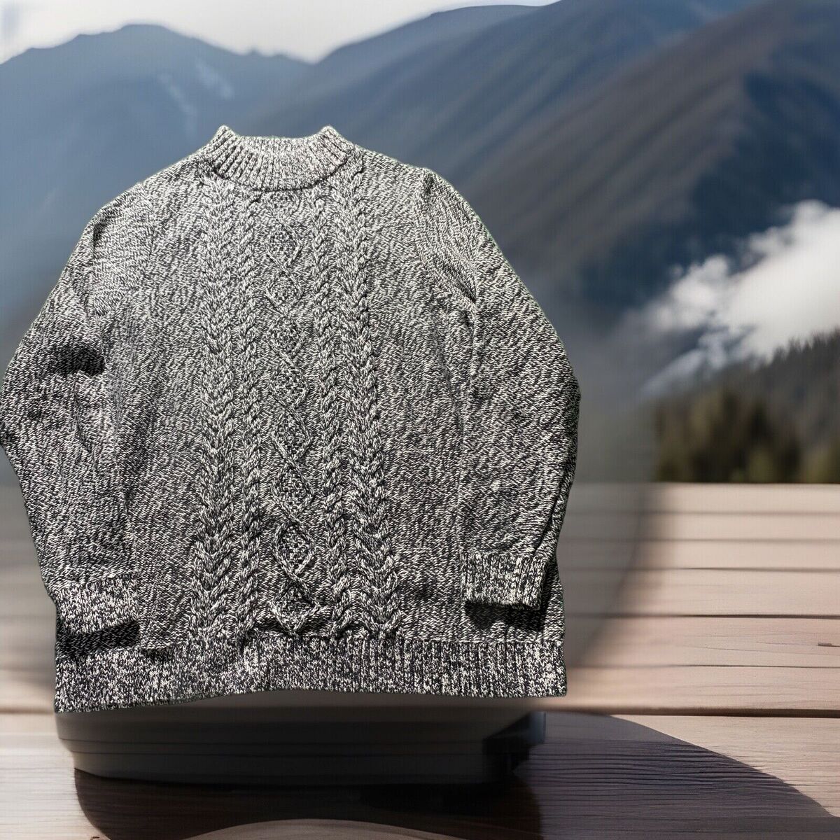 Lands End Fisherman Sweater Womens 1X xl black white Cable Lands End Fisherman Sweater Womens 1X xl black white Cable
