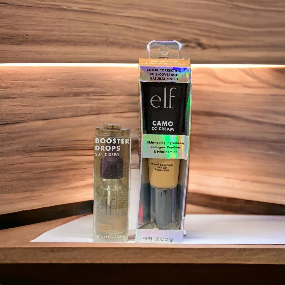 E.L.F. Booster Drops - Sun-Kissed - 0,51 fl oz - 15ml & CAMO CC Cream 330W Médio - Imagem 2 de 4