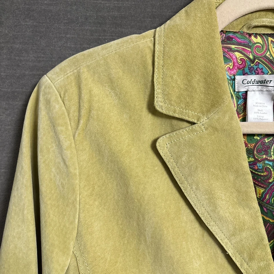 Blazer Vintage Coldwater Creek 10 Verde Amarillo Gamuza Chaqueta Western Años 90 y2k Foto 2 de 4