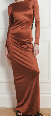 New Latest AMOTEA Emily Jersey long dress long sleeves brown sz 6, retail $700!