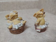 1992, Vintage Pigsville Figurines Collection of 2 in bath, handcrafted, used.