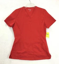 All Day by Landau / Red Medical Nurse Hospital V-Neck Scrub Top / Womens Size XS
