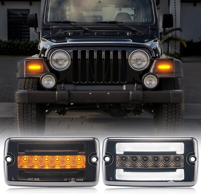 Smoked Switchback LED Front Bumper DRL Signal Lights For 97-06 Jeep Wrangler TJ