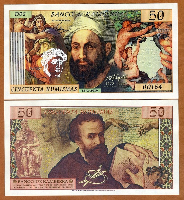 Kamberra, 50 Numismas, 2019 / 2021 UNC Michelangelo, upgraded security