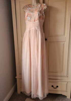 Little Mistress Peach Sequin Sheer Overlay Prom Wedding Occasion Dress.  Size 8. | eBay UK
