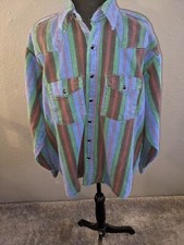 Men's Dakota by Five Brother Multicolor Striped Snap Up Flannel Shirt TgSz XL
