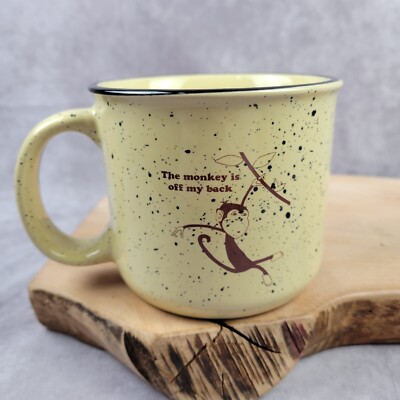 The Monkey Is Off My Back Mug Yellow Black Speckled Large Cup Novelty Divorce