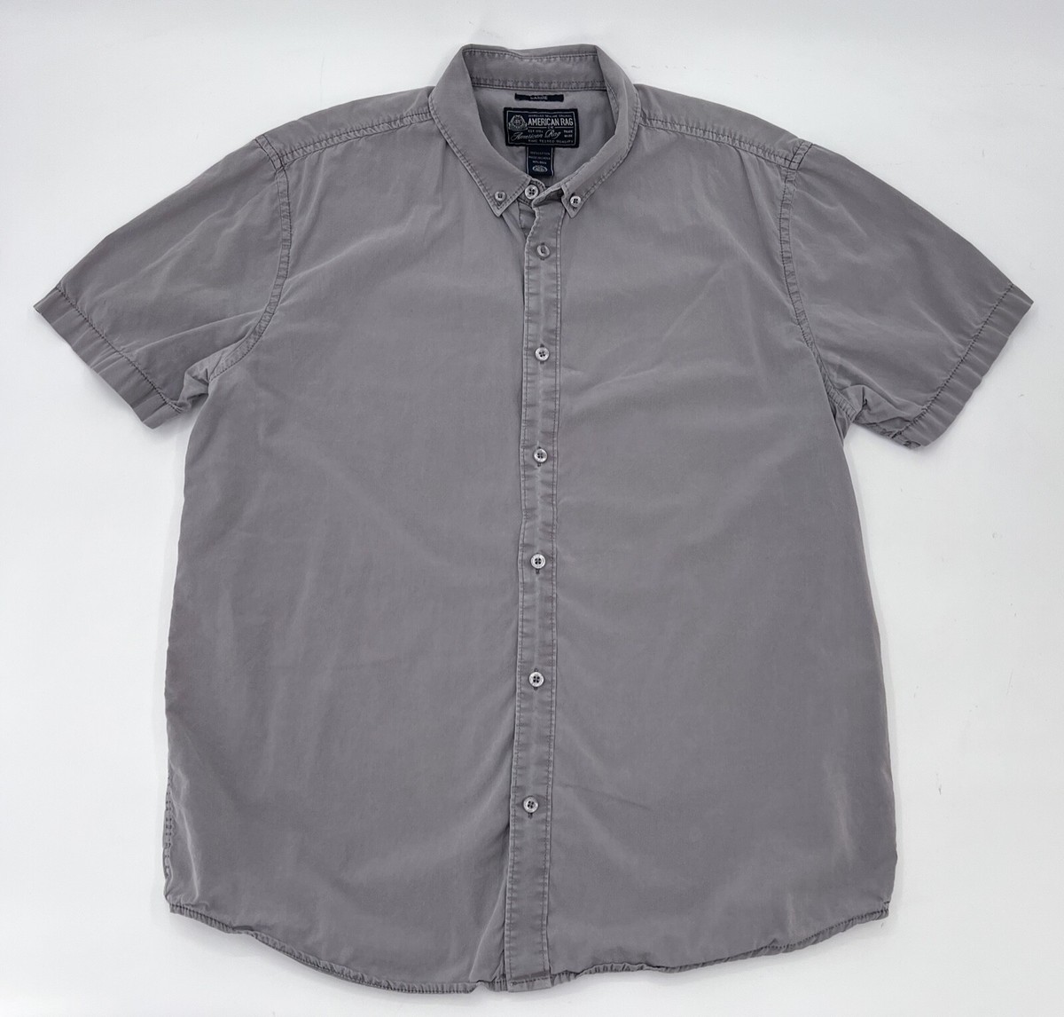 American Rag Shirt Mens Large Gray Button Down Short Sleeve Casual