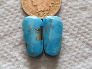 2 Kingman Pyrite Turquoise Cabochons 14 carats Arizona Cabs Matching Set Block