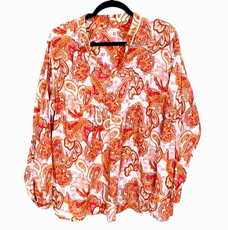 Charter Club shirt top size 18 W multicolor paisley floral pintucking button up