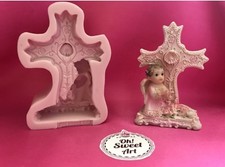 Cute Girl First Communion Cross silicone mold fondant cake decorating wax soap
