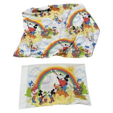 Vintage Mickey Mouse Fitted sheet Pillowcase Disney Painting Rainbow Donald Set