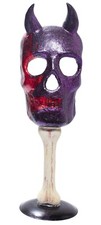 Handmade Paper Mache Purple Red Halloween Skeleton Mask w/ Horns Decoration