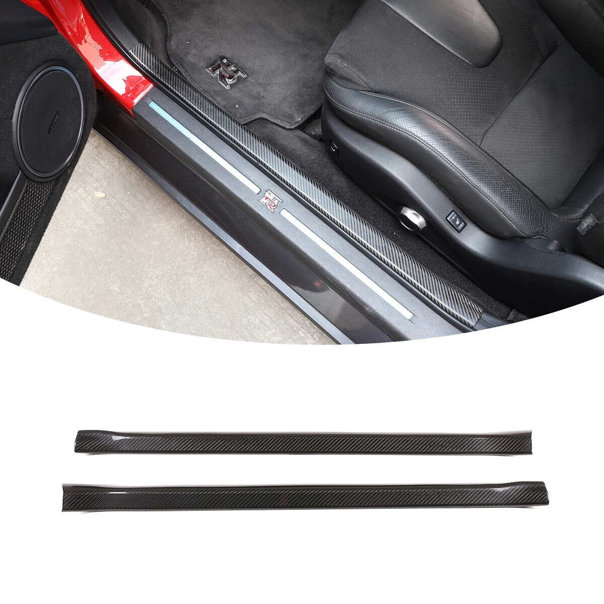 Dry Carbon Fiber Side Door Sill Scuff Plate Trim Cover For Nissan GTR R35 08-16