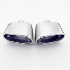 Pair Oval Out Exhaust Tips 2.13 Inlet Slant Cut Rolled 7 Long Stainless Steel