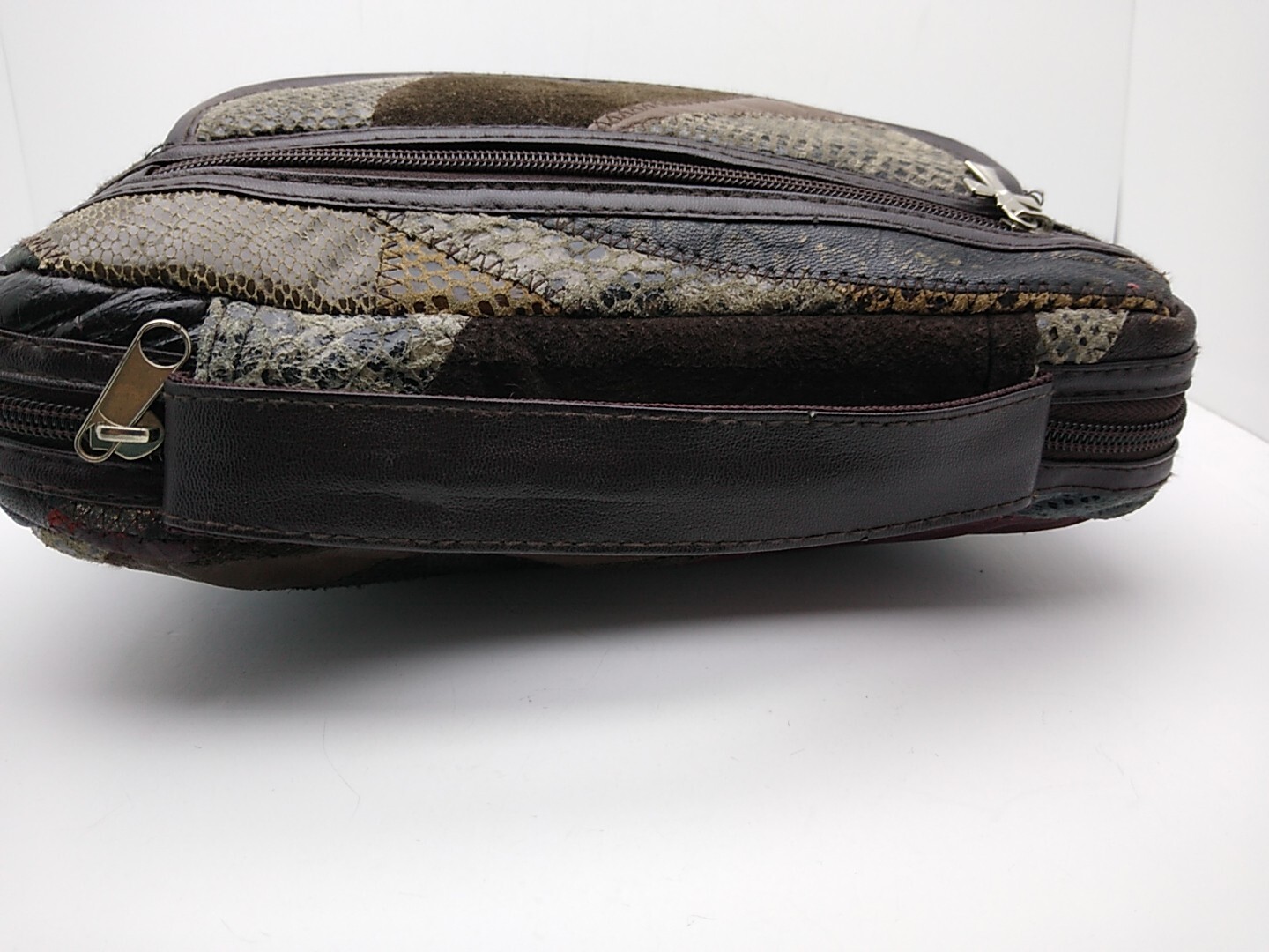 Vintage Brown Crazy Patchwork Buttery Leather Sue… - image 4