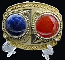 Western Cowboy Cowgirl Red Blue Inserts Vintage Belt Buckle