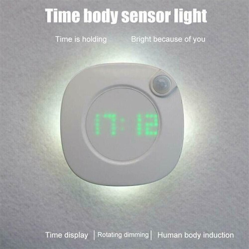 LED Digital Alarm Wanduhr mit PIR Bewegungssensor Nachtlicht Batteriebetrieben ! - Bild 2 von 12