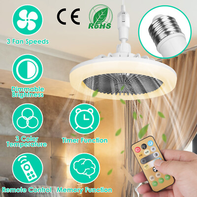 30W Dimmable Mini LED Ceiling Fan Lamp E27 Bulb Socket with Remote Control