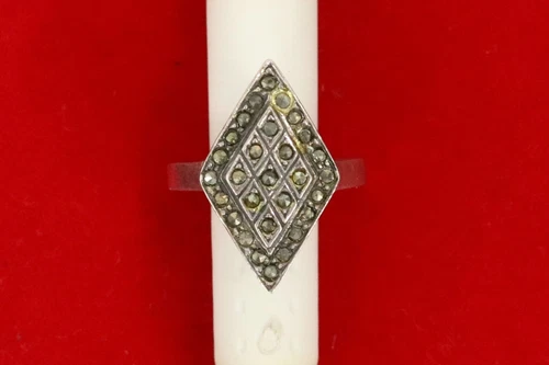 Vintage Silver Marcasite Diamond-Shape Ring | Art Deco | Timeless Elegance| Sz 7