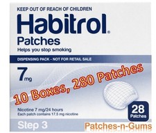 Habitrol Step 3 Nicotine Transdermal Patches 7mg . 10 Boxes of 28 Pieces each