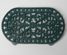 Cast Iron Trivet Green Enamel Scrollwork Oval...