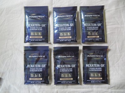 (6) Count Lot Bodytech Hexatein-SR 6-Protein Blend Cookies & Cream 1.38 Oz Each