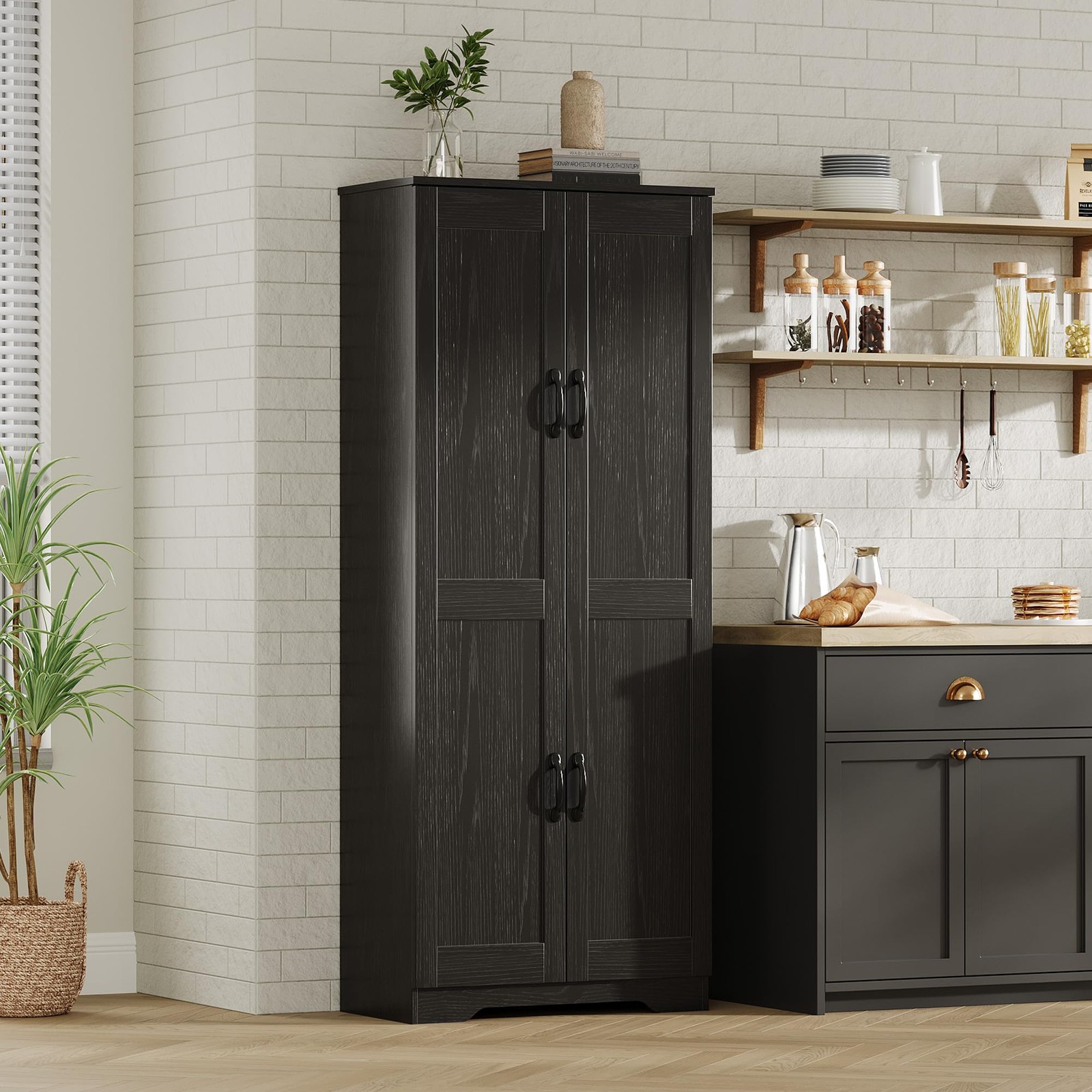 Tall Cabinet With Double Doors, Storage Cabinet For The Living Room, 60 Inches