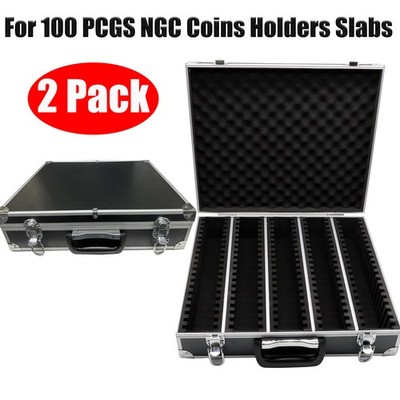 2Pack Aluminum Frame Storage Box with Lock for 100 PCGS NGC Coin Holders Slabs