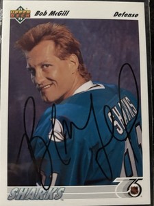 Bob McGill San Jose Sharks autographed hockey card (1992-93 Upper Deck #62)