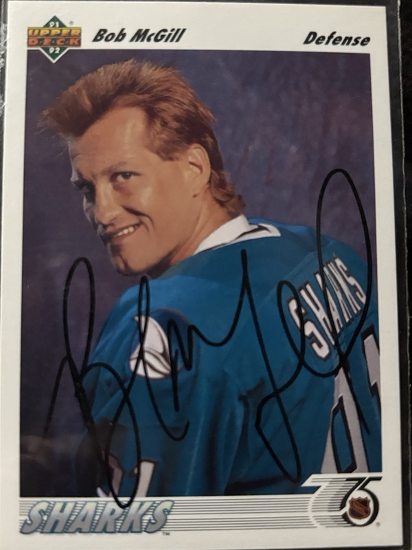 Bob McGill San Jose Sharks autographed hockey card (1992-93 Upper Deck #62)