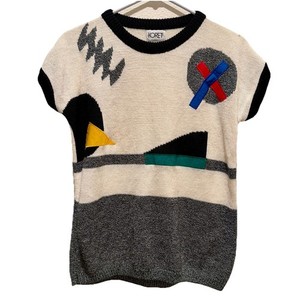 80’s Geometric New Wave Koret Primary Color Short Abstract Knit Sweater Abstract