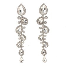 Silver Tone Alloy Metal Rhinestone Drop Post Earrings ESE1077-SCL