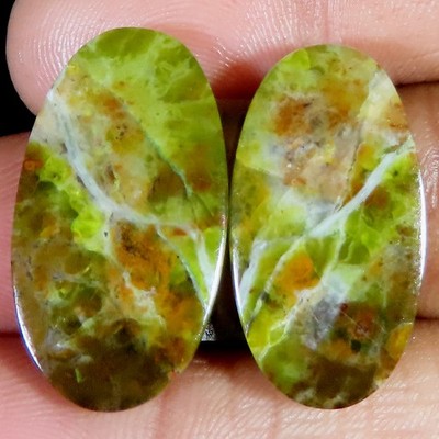 31.05 CT Natürlich Grün Opal Paar Oval Cabochonschliff 15x26x4 MM Opal Edelstein