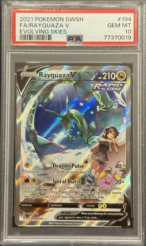 2021 PSA 10 POKEMON SWSH EVOLVING SKIES FULL ART RAYQUAZA V #194 💎