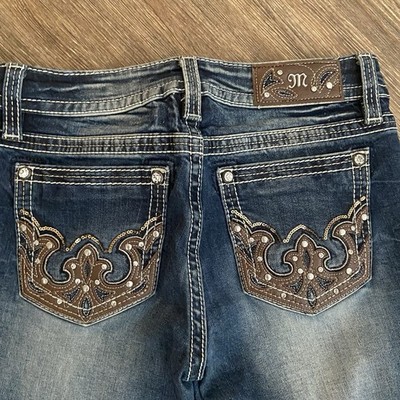 Miss Me Jeans Chloe Boot Rhinestone Leather Sequin Stitch Pocket Size 27