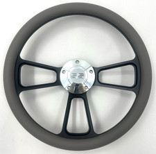Steering Wheel 14 Black Billet 5-hole Grey Wrap Polished Chevy Ss Horn