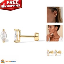 Elegant 3-Pack of 14K Gold Plated Mini Stud Earrings  Perfect Gift for Her