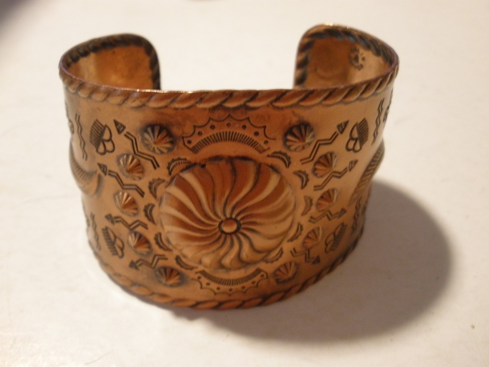 Solid Copper Bracelet Indian Scenes & Signs - image 1